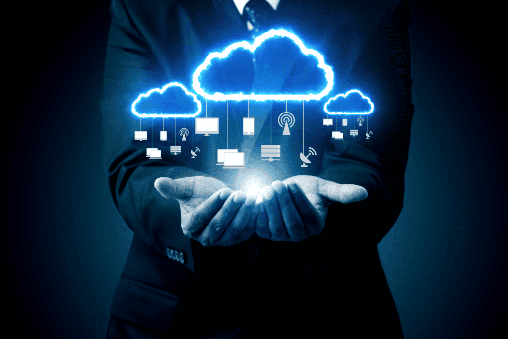 Man holding a cloud infrastructure